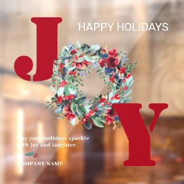 ジョイ伝統的クリスマスフローラリース赤グリーン ウィンドウサイン