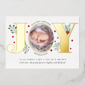 ジョイ初めてのクリスマスベビー誕生発表金ゴールド 箔シーズンカード (正面)
