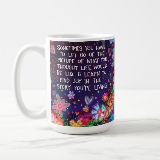 ジョイ感動的かわいらし引用文インスピレーション コーヒーマグカップ (左)