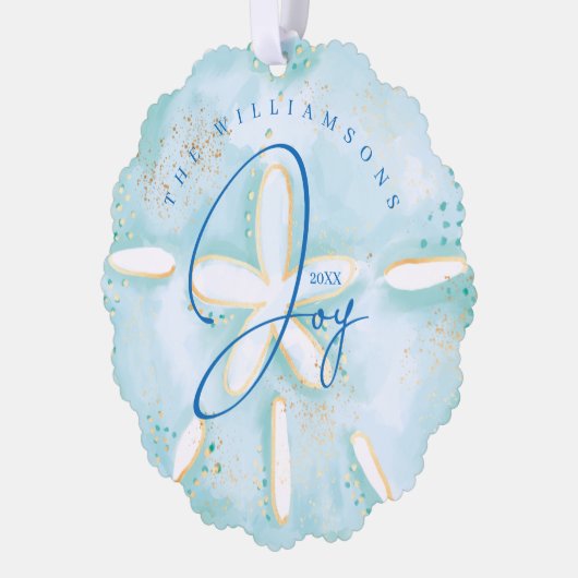 ジョイ水の色の海砂ドルの貝殻の写真 オーナメントカード (左)