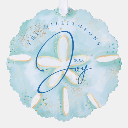 ジョイ水の色の海砂ドルの貝殻の写真 オーナメントカード (正面)