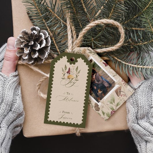 ジョイ水彩木林キノコ写真 ギフトタグ