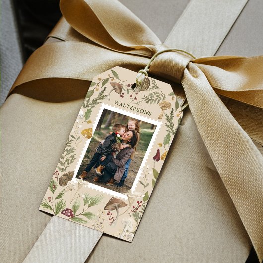 ジョイ水彩木林キノコ写真 ギフトタグ