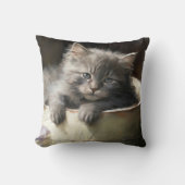 ジョイ満載のバケツ甘いグレーの子猫 クッション (正面)