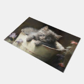 ジョイ満載のバケツ甘いグレーの子猫 ドアマット (アングル)