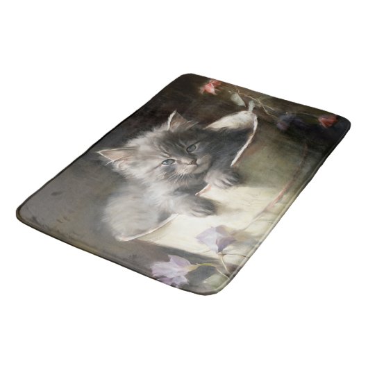 ジョイ満載のバケツ甘いグレーの子猫 バスマット (アングル)