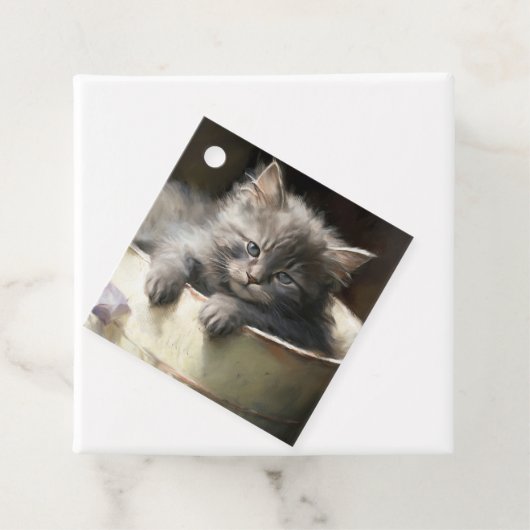 ジョイ満載のバケツ甘いグレーの子猫 フェイバータグ (インサイチュ)