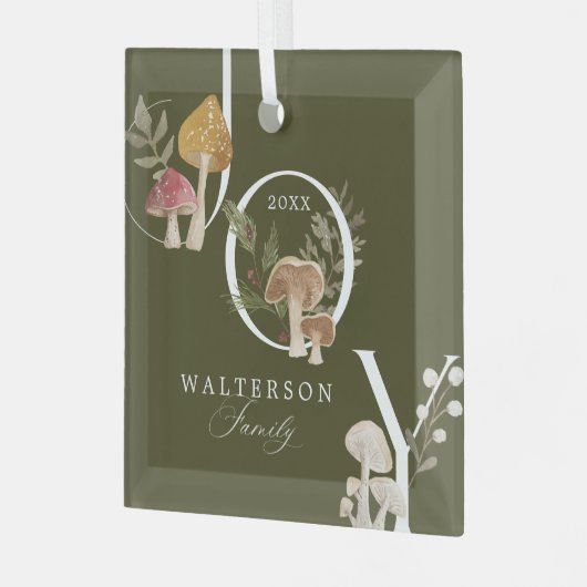 ジョイ素朴ウッドウォーター色のキノコのクリスマス ガラスオーナメント (正面左)