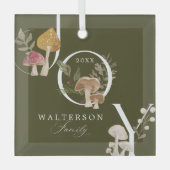 ジョイ素朴ウッドウォーター色のキノコのクリスマス ガラスオーナメント (正面)