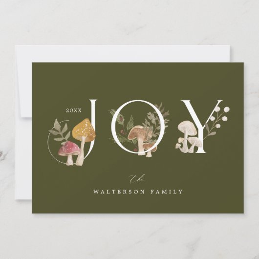 ジョイ素朴ウッドウォーター色のキノコのクリスマス シーズンカード (正面)