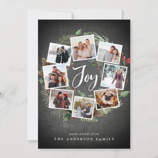 ジョイ素朴リース |写真数々のコラージュのクリスマス シーズンカード (正面)