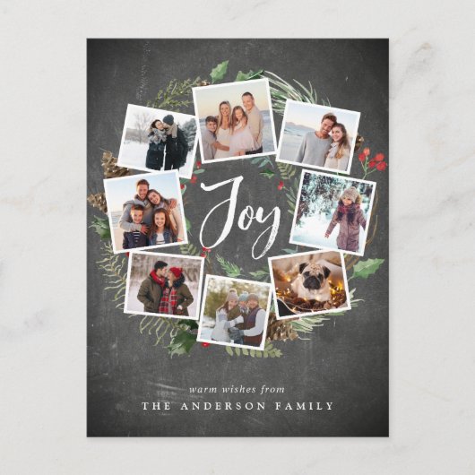 ジョイ素朴リース |写真素朴コラージュのクリスマス シーズンポストカード (正面)