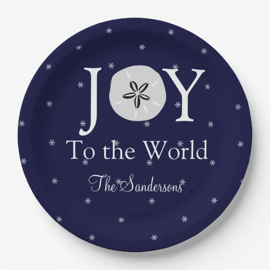 ジョイ航海のサンドラールブルーホワイトクリスマス ペーパープレート (正面)