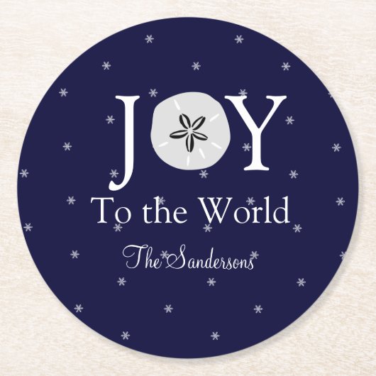 ジョイ航海のサンドラールブルーホワイトクリスマス ラウンドペーパーコースター (正面)