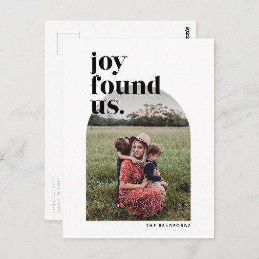 ジョイ見つかった私たちアーチ型フォトホリデー ポストカード (正面/裏面)