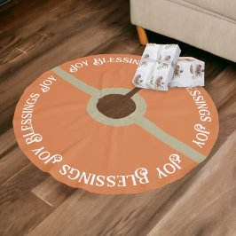 ジョイ賛美ズミュートセージ緑オレンジのクリスマス ブラッシュドポリエステルツリースカート