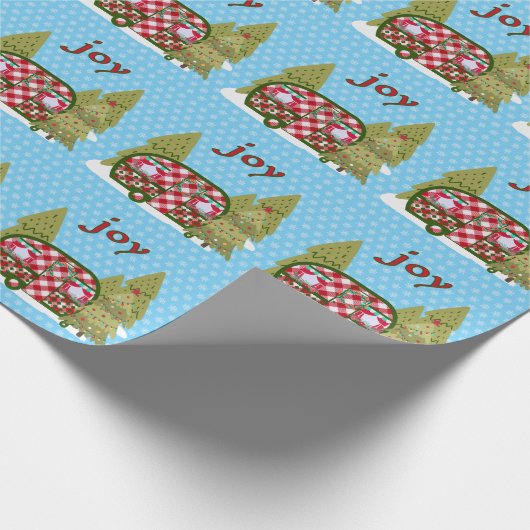 ジョイ赤と白ヴィンテージキャンパートレーラーホリデイ ラッピングペーパー (角)