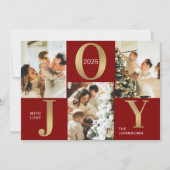 ジョイ赤エレガント金ゴールドフォトコラージクリスマス シーズンカード (正面)