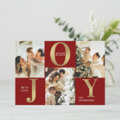 ジョイ赤エレガント金ゴールドフォトコラージクリスマス シーズンカード (スタンド正面)