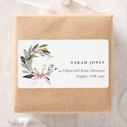 ジョイ赤面グリーンウィンタークリスマスリースアドレス ラベル (インサイチュ)