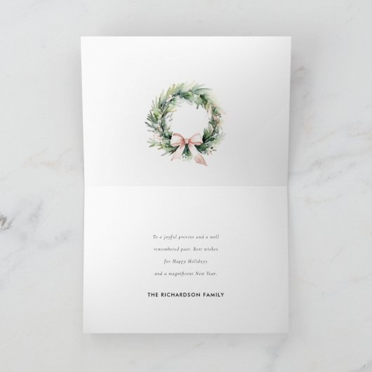 ジョイ赤面グリーンクリスマスリース水彩 シーズンカード (内部)