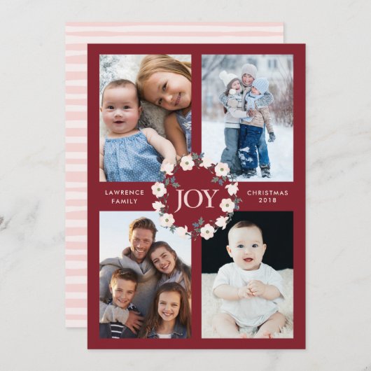ジョイ赤面ブルゴーニュフローラリースクリスマス4写真 シーズンカード (正面/裏面)