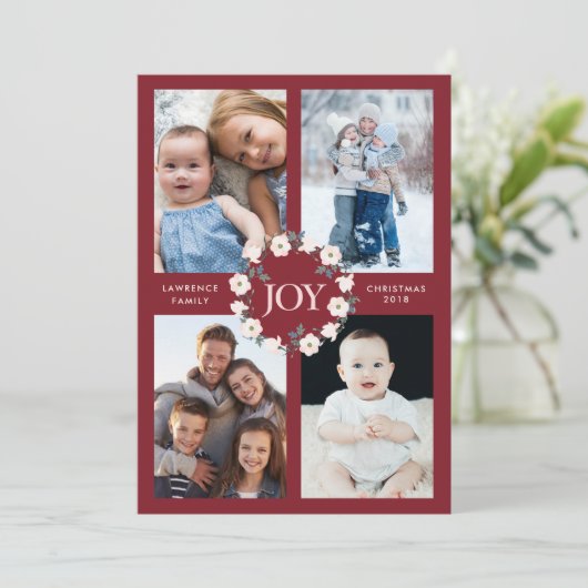 ジョイ赤面ブルゴーニュフローラリースクリスマス4写真 シーズンカード (スタンド正面)