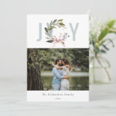 ジョイ赤面ブルーグリーンウィンタークリスマスリース写真 シーズンカード (スタンド正面)