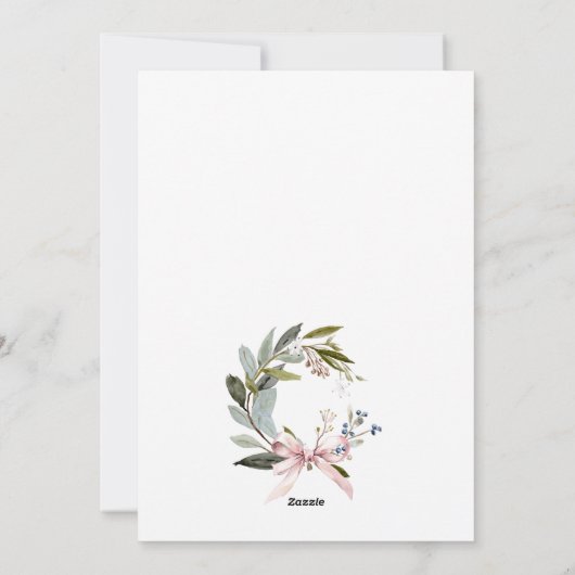 ジョイ赤面ブルーグリーンウィンタークリスマスリース写真 シーズンカード (裏面)