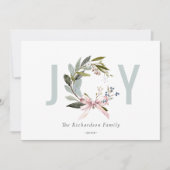 ジョイ赤面ブルーグリーンウィンタークリスマスリース シーズンカード (正面)