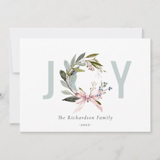 ジョイ赤面ブルーグリーンウィンタークリスマスリース シーズンカード (正面)