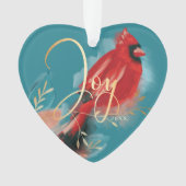 ジョイ赤（鳥）ショウジョウコウカンチョウ水色クリスマスバードフォト オーナメント (正面)
