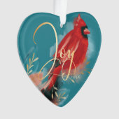 ジョイ赤（鳥）ショウジョウコウカンチョウ水色クリスマスバードフォト オーナメント (正面)