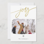 ジョイ金ゴールドミニマリスト雪片フォトクリスマスカード シーズンカード (正面)