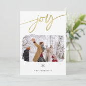 ジョイ金ゴールドミニマリスト雪片フォトクリスマスカード シーズンカード (スタンド正面)
