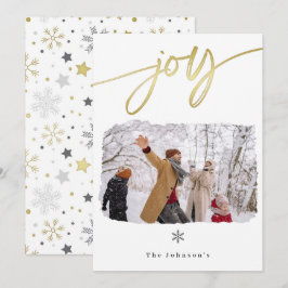 ジョイ金ゴールドミニマリスト雪片フォトクリスマスカード シーズンカード