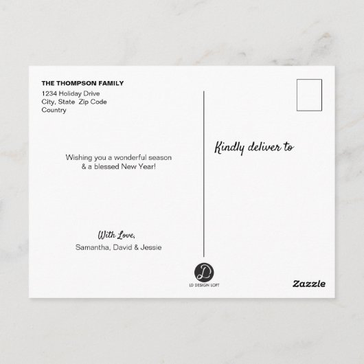 ジョイ金ゴールドリースベビーフォトクリスマス ポストカード (裏面)