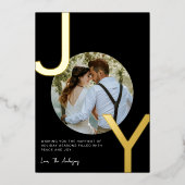 ジョイ金箔ブラックミニマルエレガントリストクリスマス 箔シーズンカード (正面)