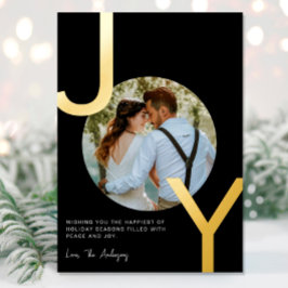 ジョイ金箔ブラックミニマルエレガントリストクリスマス 箔シーズンカード