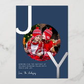 ジョイ銀箔ブルーミニマルエレガントリストクリスマス 箔シーズンカード (正面)