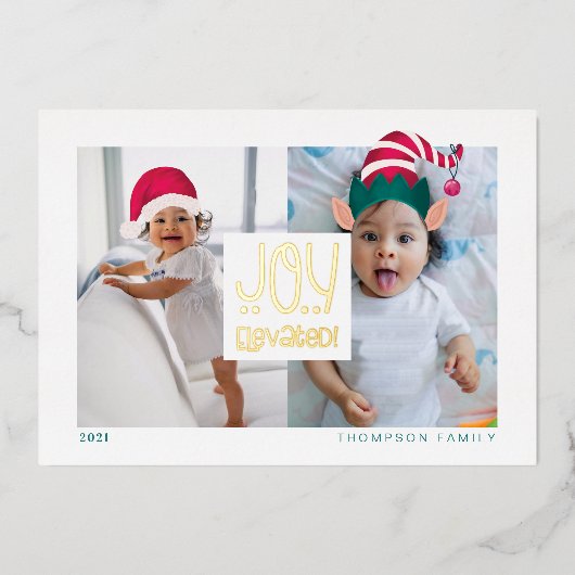 ジョイ高架おもしろい小妖精や小人&サンタクロース帽子2写真 箔シーズンカード (正面)