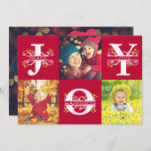 ジョイ4赤と白フォトクリスマス シーズンカード (正面/裏面)