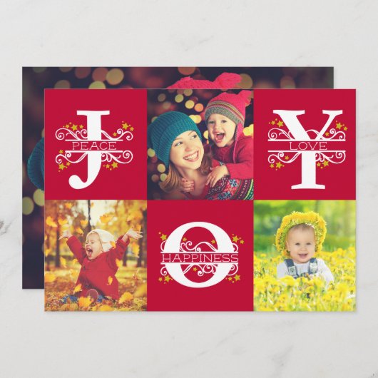 ジョイ4赤と白フォトクリスマス シーズンカード (正面/裏面)