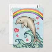 ジョイ – かわいいレインボードルフィンアート ポストカード (正面/裏面)