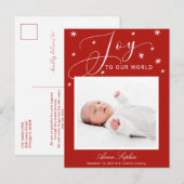 ジョイ かわいい 手書き風 写真 クリスマス 出生 報告 (正面/裏面)
