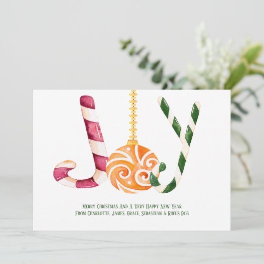 ジョイ・キャンディ・ケーン写真のクリパーソナライズされたスマス シーズンカード (スタンド正面)
