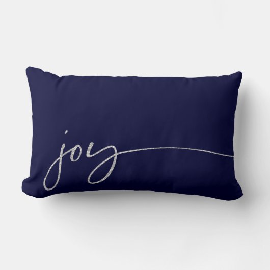 ジョイ・シルバー・ネービーエレガント・スクリプト・カリグラフィ ランバークッション (正面)