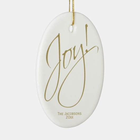 ジョイ！シンプル金ゴールドエレガントとホワイトクリスマスフォト セラミックオーナメント (右)