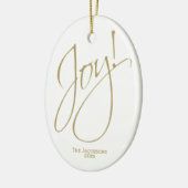 ジョイ！シンプル金ゴールドエレガントとホワイトクリスマスフォト セラミックオーナメント (左)