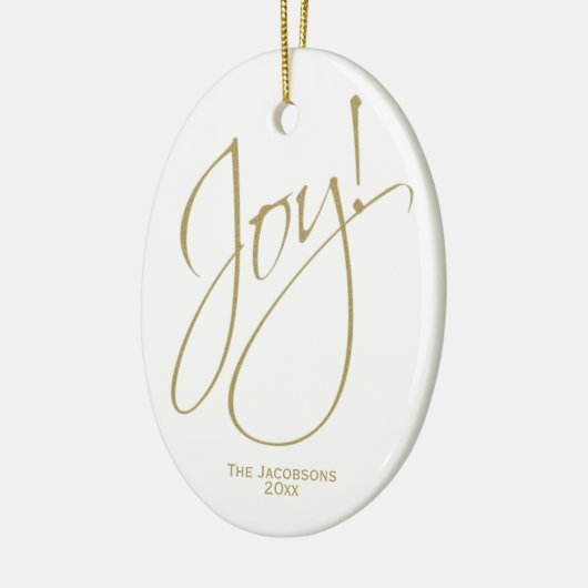 ジョイ！シンプル金ゴールドエレガントとホワイトクリスマスフォト セラミックオーナメント (左)